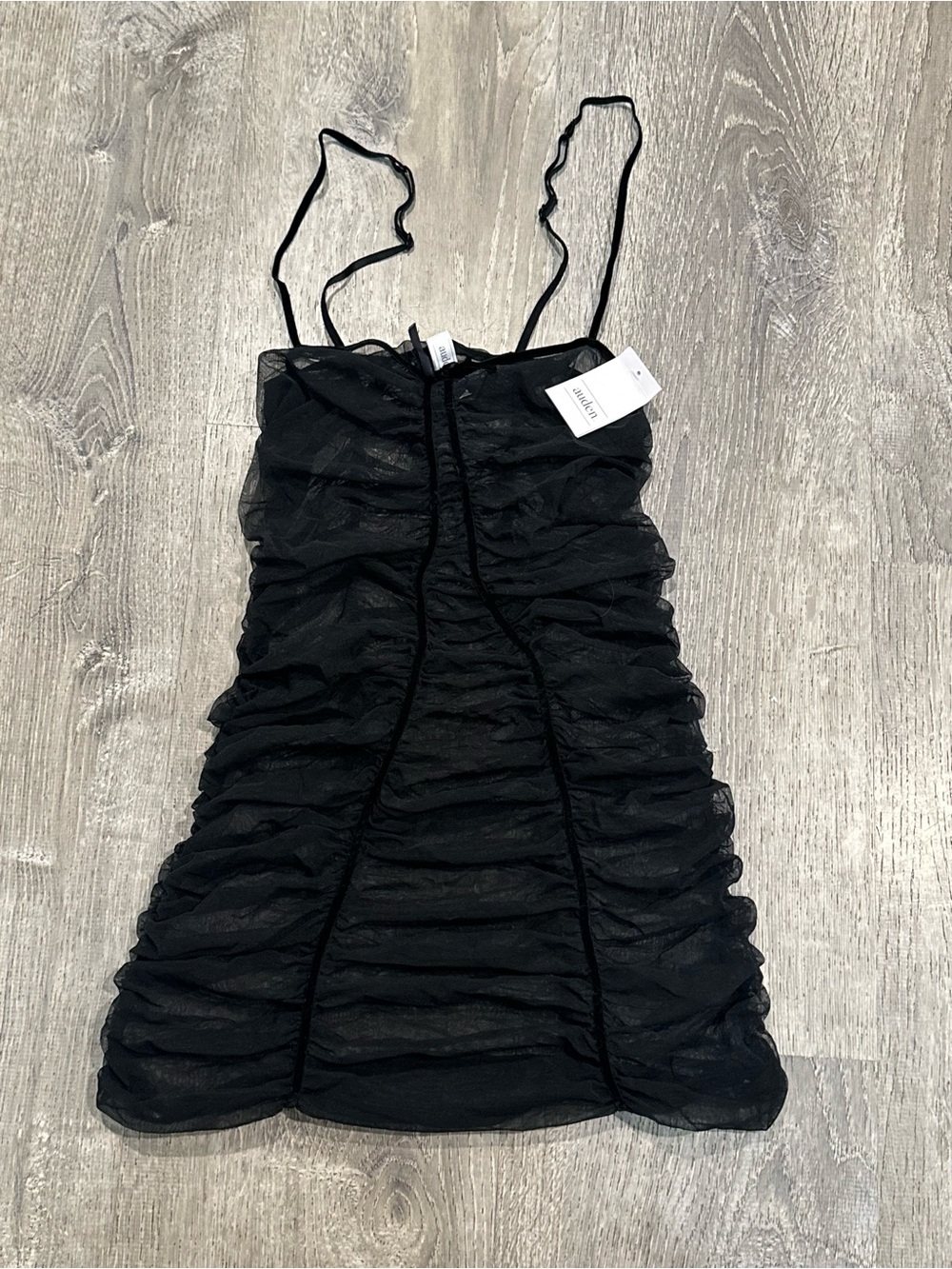 🌼3/$20 Auden Black Ruched Sheer Mini Dress with Spaghetti Straps